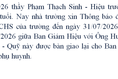THÔNG BÁO QUỸ CHS TRƯỜNG THPT BÌNH SƠN ĐẾN NGÀY 31/07/2026.