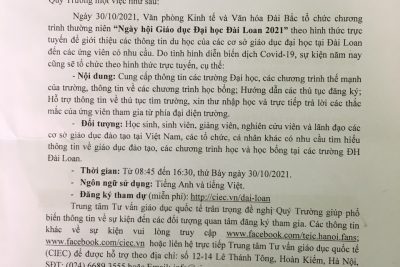 Thông báo sự kiện trực tuyến “Ngày hội Giáo dục Đại học Đài Loan 2021”