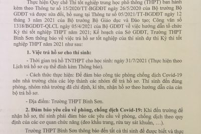 Thông báo về việc trả hồ sơ tốt nghiệp Kỳ thi tốt nghiệp THPT năm 2021